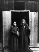 A monk with his student at the kerzhensky monastery - a sect dissenting from orthodoxy, nizhni novgorod region of russia, 1897.