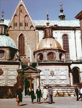 The sigismund chapel with gold dome - part of the gothic cathedral on wawel hill, 1965.