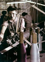 Woman worker at a textile factory in budapest, hungary, 1950s.