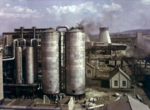 Chemical combine of borsod under construction, hungary, 1950s.