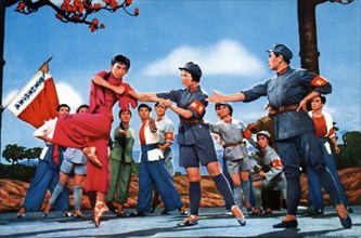 The modern revolutionary ballet 'red detachment of women' 'wu ching-hua angrily denounces to her dear ones the towering crimes of the tyrant of the south,' from a chinese postcard set published in 197...