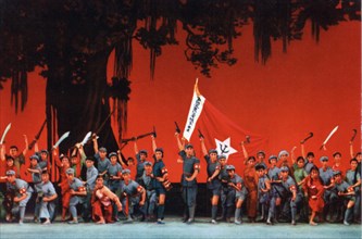 The modern revolutionary ballet 'red detachment of women', from a chinese postcard set published in 1970, 'one hung chang-ching has given his life, millions of revolutionaries arise, forward to victor...