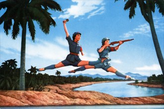 The modern revolutionary ballet 'red detachment of women', from a chinese postcard set published in 1970.