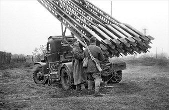 World war 2, katyusha rocket launchers (bm-13) being readied for battle, november 1943.