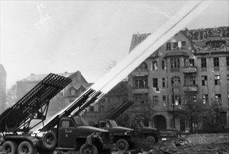 World war 2, katyusha rocket launchers (bm-13) in berlin, april 29, 1945.