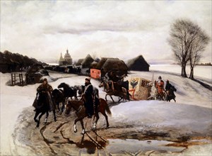 V, shvarts, 'the tsarina going on a pilgrimage to holy places' - in the time of tsar alexis (aleksei mikhailovich romanov).