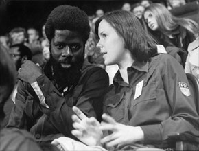 10th free german youth parliament in berlin, june 1976, on the left is emanuel remoe-dohery, regional secretary of the national youth league of the african people's congress of sierra leone, with dori...
