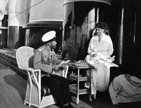 The royal couple of russia, tsar nicholas ll and tsarina alexandra fyodorovna aboard the royal yacht.