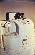 Laika, the first dog in space, in the sputnik 2 capsule.