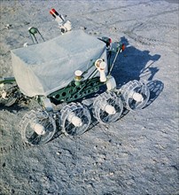 Lunokhod 1, wheels and chassis unit of the soviet moon rover being tested for the luna 17 mission, ussr, 1970.