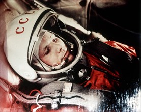Soviet cosmonaut yuri gagarin, first man in space, in the capsule of vostok 1, april 12, 1961.