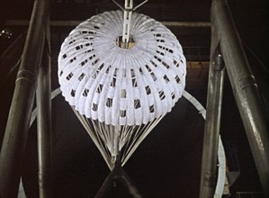 Parachute for soviet space probe venera 5 or 6 being tested in a wind tunnel, this is a still from the film 'the storming of venus', produced by e, kuzis at the tsentrnauchfilm central scientific film...