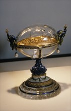 Faberge egg with a model of the imperial yacht, 'shtandart', 1909.