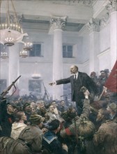 Lenin declaring soviet power' by v, serov, original version.