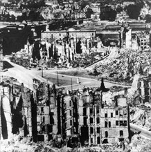 Dresden, germany in 1945 after the bombing that destroyed the city at the end of world war 2.