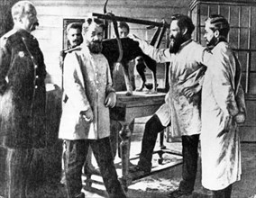 Left to right: professors smirnov, kudrevetsky, ivan pavlov, and verkhovsky in the laboratory of professor s, botkin, 1880s.