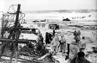 The soviet acting army at leningrad front on the banks of the liberated neva during world war ll.