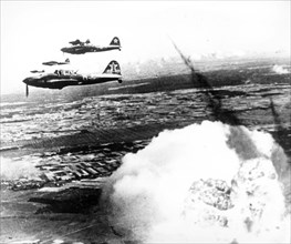 A nazi oil base destroyed by a soviet air raid, world war ll, the planes are il-2 stormoviks.