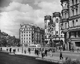 Lev tolstoy square, leningrad, ussr, june 1953.