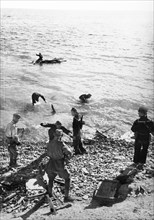 World war 2, soviet sailors capturing germans as they try to escape on rafts after the taking of kerch in the crimea.
