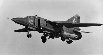 Mig-23 soviet jet fighter plane, ussr, 1986.
