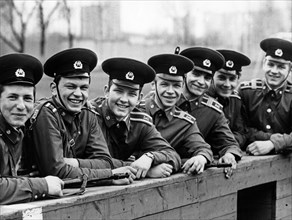 Young cadets of the frontier guard academy in moscow, ussr, 1987.