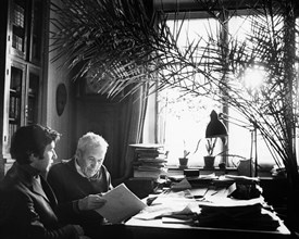 Mathematician andrei kolmogorov with one of his pupils in his study, may 1980.
