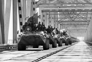 Withdrawal from afghanistan, the last soviet battalion crossing the soviet-afghan border along the 960m long bridge over the amudarya river near the town of termez, uzbekistan on february 15, 1989.