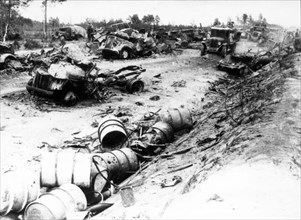 Smashed german material on the minsk highway, 1944, world war ll.