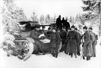 Political information is read to personnel of a tank unit of the leningrad military district, a few months before the war, 1941.