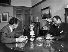 Ussr minister of culture, n,a, mikhailov receiving american singer and public figure paul robeson and his wife eslanda, moscow, ussr, august 1958.