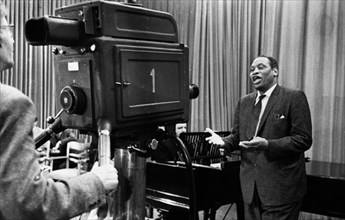 American singer and winner of the international lenin peace prize, paul robeson, making a television appearance during his stay in moscow, august 1958.