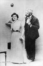 A scene from the play chaika (the seagull) by russian playwriter anton chekhov, being performed at the moscow art theater with chekhov's wife olga knipper as arcadina and constantin stanislavsky as tr...