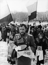 The day of russian cossacks' celebrated in omsk, russia, cossacks gather to pay homage to those who have faithfully served russia, december 1992.