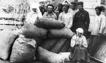 Grain confiscated from kulak (rich peasant) family in village of udachoye, donetsk region, ukraine, 1930s.