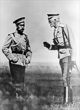 Emperor nicholas ll with the grand duke nikolay nikolayevich (junior) during maneuvers at tsarskoye selo in 1913.