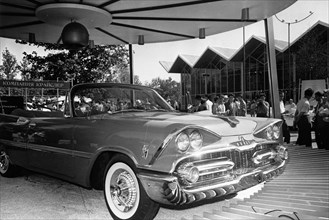 An ameriacan made chrysler automobile on display at the american national exhibition in moscow, ussr, august 1959.