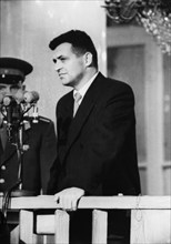 U2 spy plane pilot francis gary powers pleading guilty at his trial in moscow, ussr, august 1960.