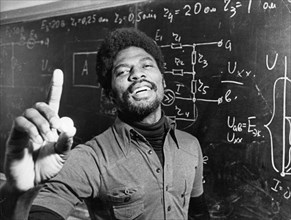 Kuame ablerdu, a first year electronics student from ghana in a university classroom, moscow 1981.