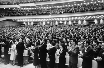 Delegates at the 14th young communist league (komsomol) congress at the kremlin palace of congresses, moscow, ussr, 1962.