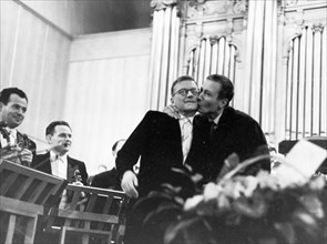 During the premier of dmitry shostakovich's symphony #13 which was performed to the words of yevgeny yevtushenko by the moscow philharmonic orchestra conducted by konstantin kondrashin, december 1962.