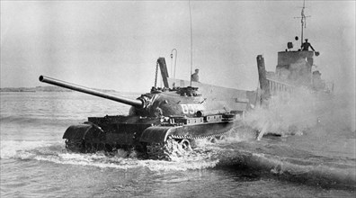 Soviet army and navy day, february 23, 1966, t-54 tanks landing.