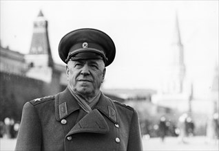 Marshal georgy constantinovich zhukov, four time hero of the ussr, in red square, 1966.