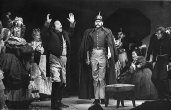 The inspector general' gogol's famous comedy play, final scene of 1969 production by m,n, kedrov, moscow art theatre, ussr.