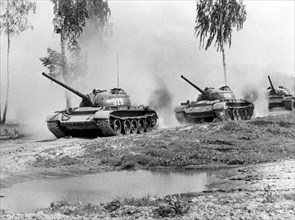 Soviet army, taman division, august 1967, t-54 tanks on the move.