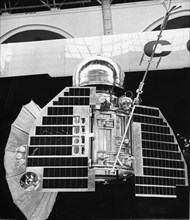 Soviet space probe, venera 1 (venus one), launched 2/12/61, model of the probe on display at ussr economic achievements exhibition, moscow, ussr.