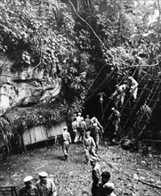 The entrance to one of many military caves in laos along the ho chi minh trail providing shelter and support to the south vietnam liberation army, vietnam war, november 1967.