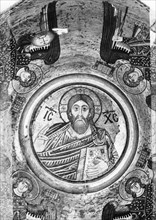 Mosaic of christ in central part of cupola of st, sophia cathedral, kiev, ukraine, 1968.