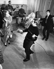 Dancing to the accompaniment of 'crystal' - a student jazz band of the moscow food industry technological institute, february 1970.