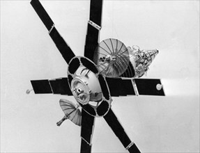 The molniya 1 telecommunications satellite, ussr, 1970.